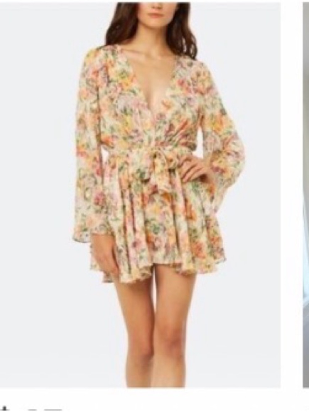 Misa Los Angeles Multicolor Floral V-Neck Long Sleeve Dress